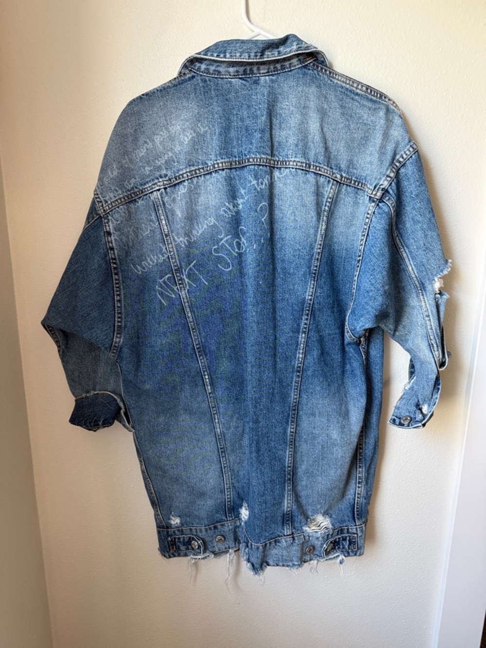 Zara Oversized Distressed Light Blue Denim Jacket